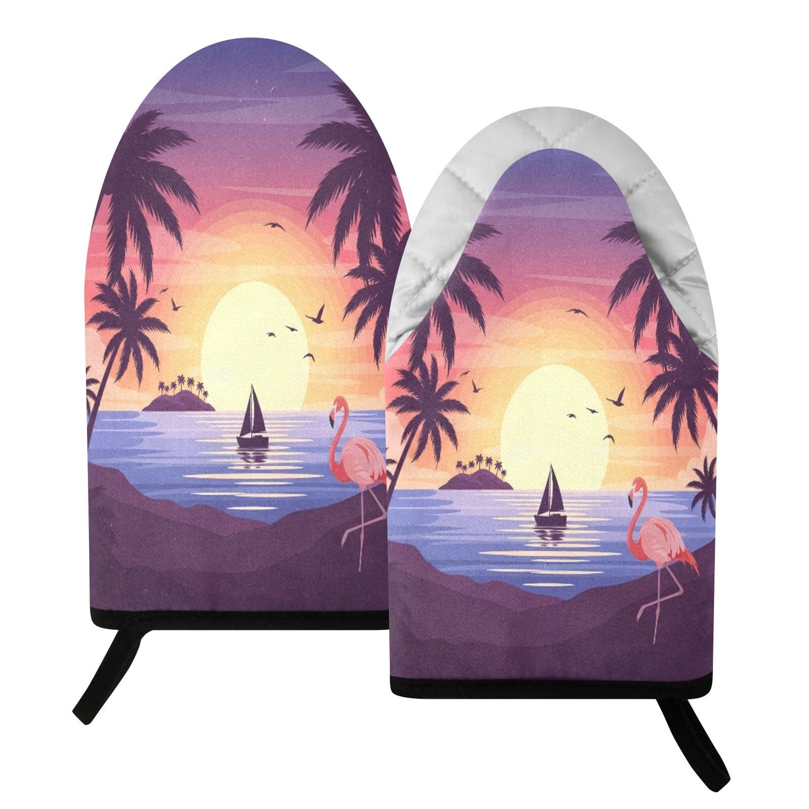 BURSTDDY Seaside Sunset Oven Mitt,Heat Resistant Kitchen Mitts for Cooking