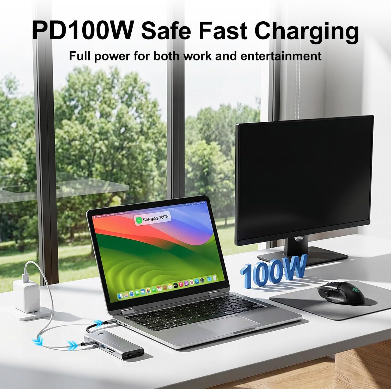 8-in-1 USB C Hub with M.2 NVMe SSD Enclosure, 4K HDMI, 100W PD, 10Gbps USB-C, USB3.2, SD/TF Card Reader for XPS, Dell, MacBook Pro, iPad Pro Upgraded
