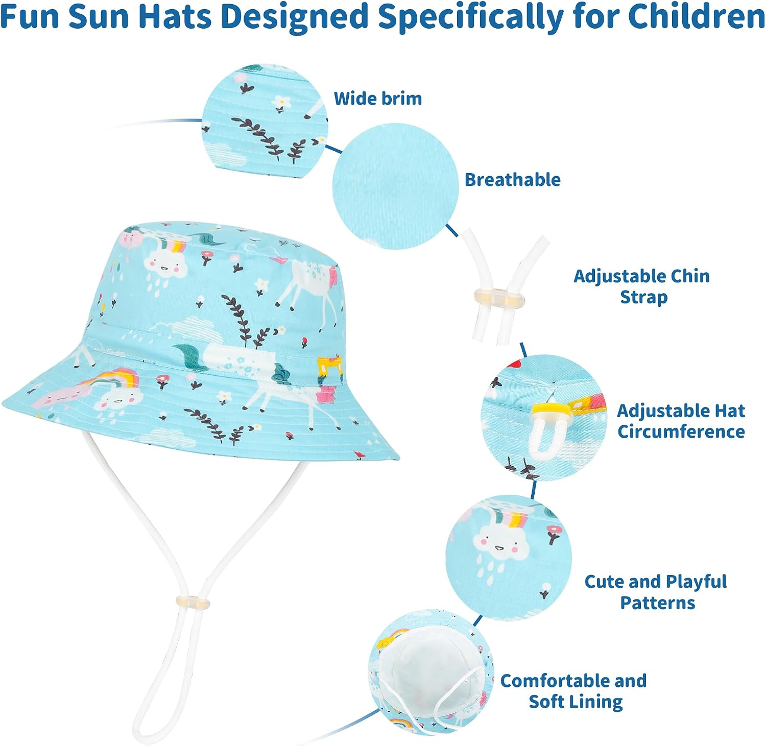 Baby Sun Hat UPF 50+ Toddler Bucket Hat Summer Kids Wide Brim Outdoor Hat Beach Hats for Boys Girls