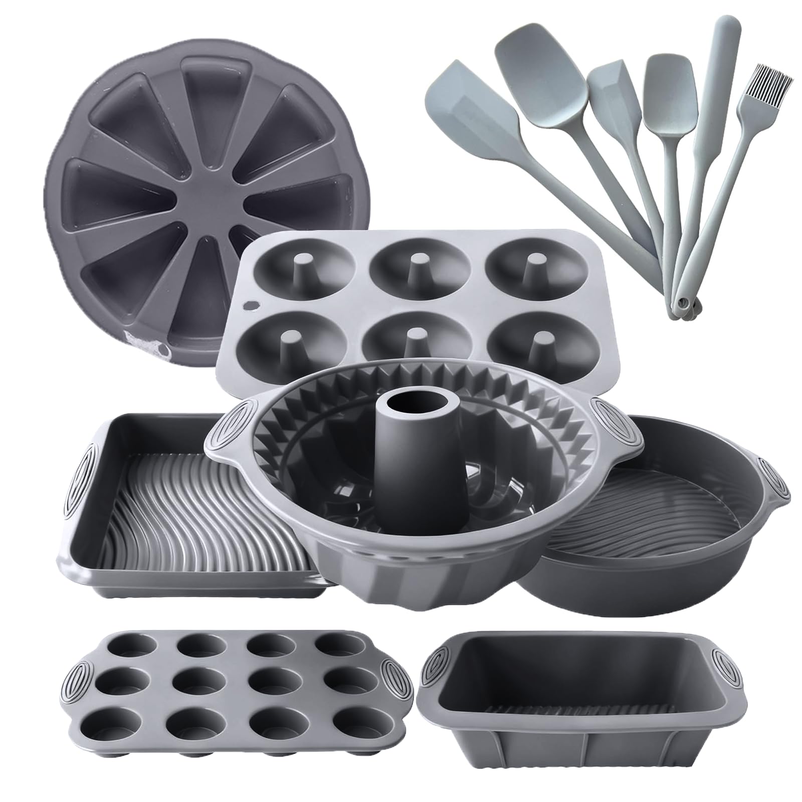 13 Pcs Silicone Baking Tray Set,for Cakes,Bread and Cupcakes,with Spoon Set