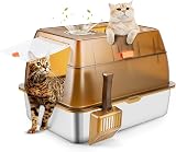 Bartuke Stainless Steel Cat Litter Box with Lid, Enclosed Litter Box for Big Cats, High Sided Metal Litter Pan with Scoop, Odors Control, Anti-Urine Leakage, Easy Cleaning (23.6''x15.8''x15.8'') - 1