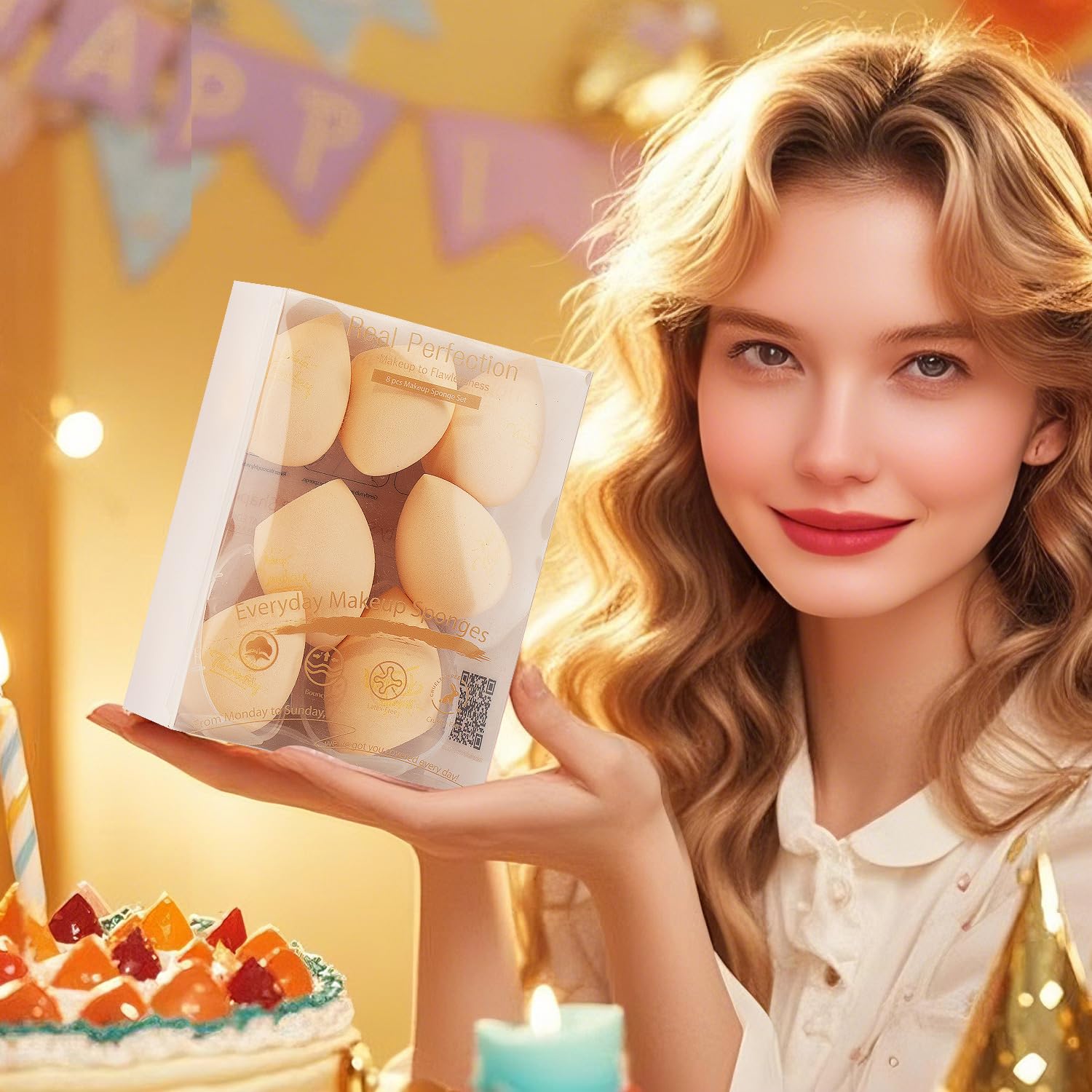 Real Perfection Juego de esponjas de maquillaje, esponjas de belleza sin látex, 7 piezas con 1 estuche de viaje para mezclar base, crema líquida y polvo (beige)