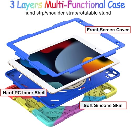 Miniatura 3 de BMOUO Funda para iPad de 987 generación de 10.2", correa de mano giratoria a prueba de golpes para iPad de 987 generación con soporte para lápiz
