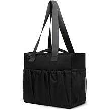 Black Utility Tote with Pockets & Compartments for Women - Zippered Shoulder Bag for School, Travel, Work & Everyday Use - Water Bottle Pocket - Gift Idea