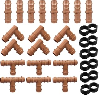 iMopo Irrigation Fittings Kit for 1/2"(.600" ID) Tubing,26 Pieces Set -8 Couplings, 6 Tees,6 Elbows, 6 End Cap Plugs - Barbed Connectors for Drip or Sprinkler Systems