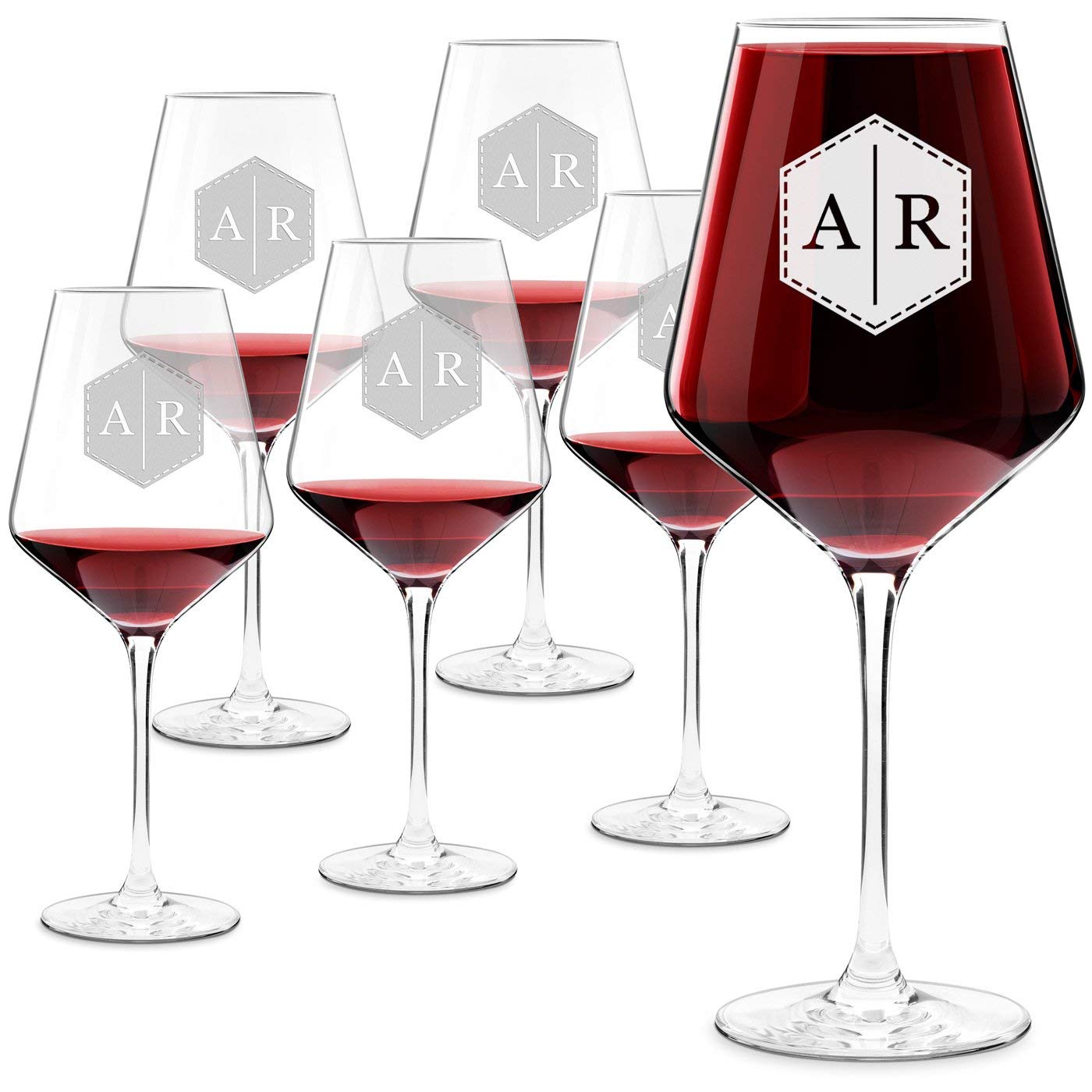 Maverton Calici da vino Avant-Garde - incisione personalizzata - 490 ml - set da 6 pezzi in vetro - ideale per vino rosso e bianco - regalo di matrimonio unico per la coppia