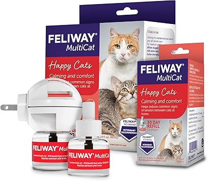 FELIWAY MultiCat Cat Calming Diffuser Kit and 1 Pack Refill Helps Reduce Fighting, Tension and Aggression Between Cats Due to Stress 30Day Cat Pheromone Plug in Diffuser for MultiCat Homes
