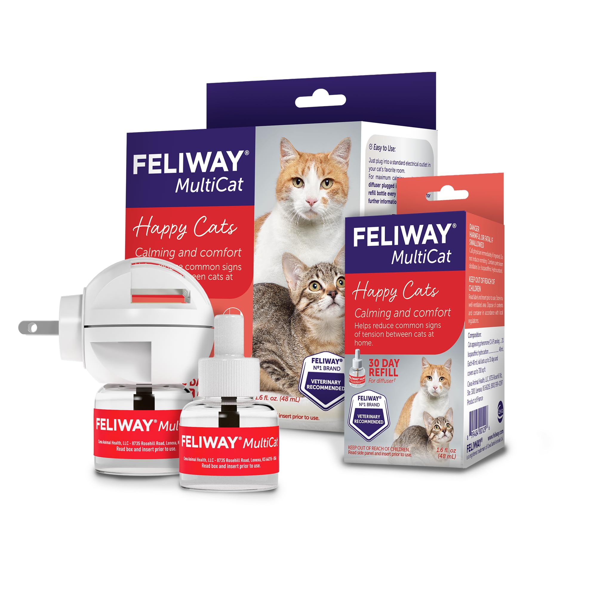 FELIWAY MultiCat Calming Pheromone Diffuser: 1 Diffuser & 2 Refills (60 Days)