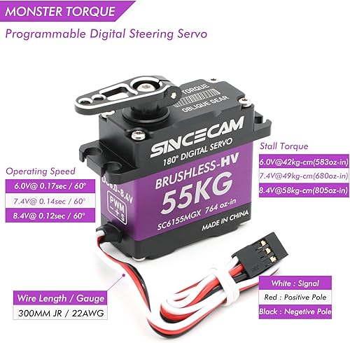 Miniatura 5 de Servo de alto par de 121.3 lbs de 8.4 V, servo sin escobillas, servo de dirección de 180 grados, engranaje oblicuo de metal, caja de aluminio,