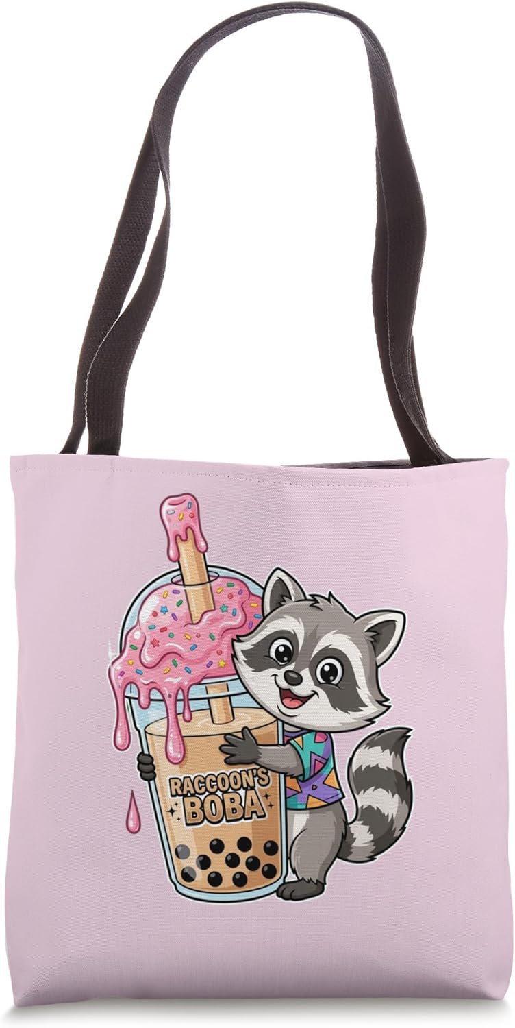 Kawaii Raccoon Boba Tea 90s Aesthetic Bubble Tea Gift Mom Tote Bag