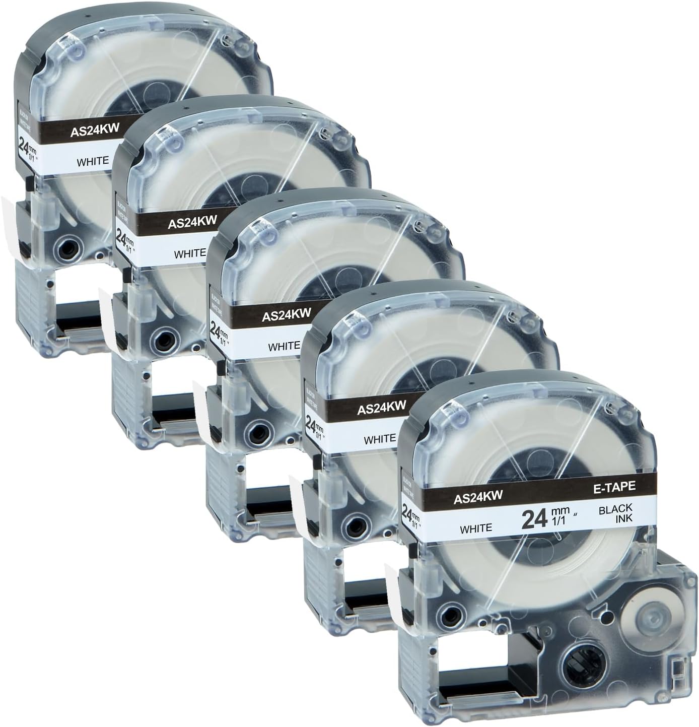 GREENCYCLE 5PK Compatible for LW Label Maker Tape 24mm 1" LK-6WBN LC 6WBN9 SS24KW Black on White Tape for LabelWorks LW600P LW700 LW900P LW1000P Label Printers