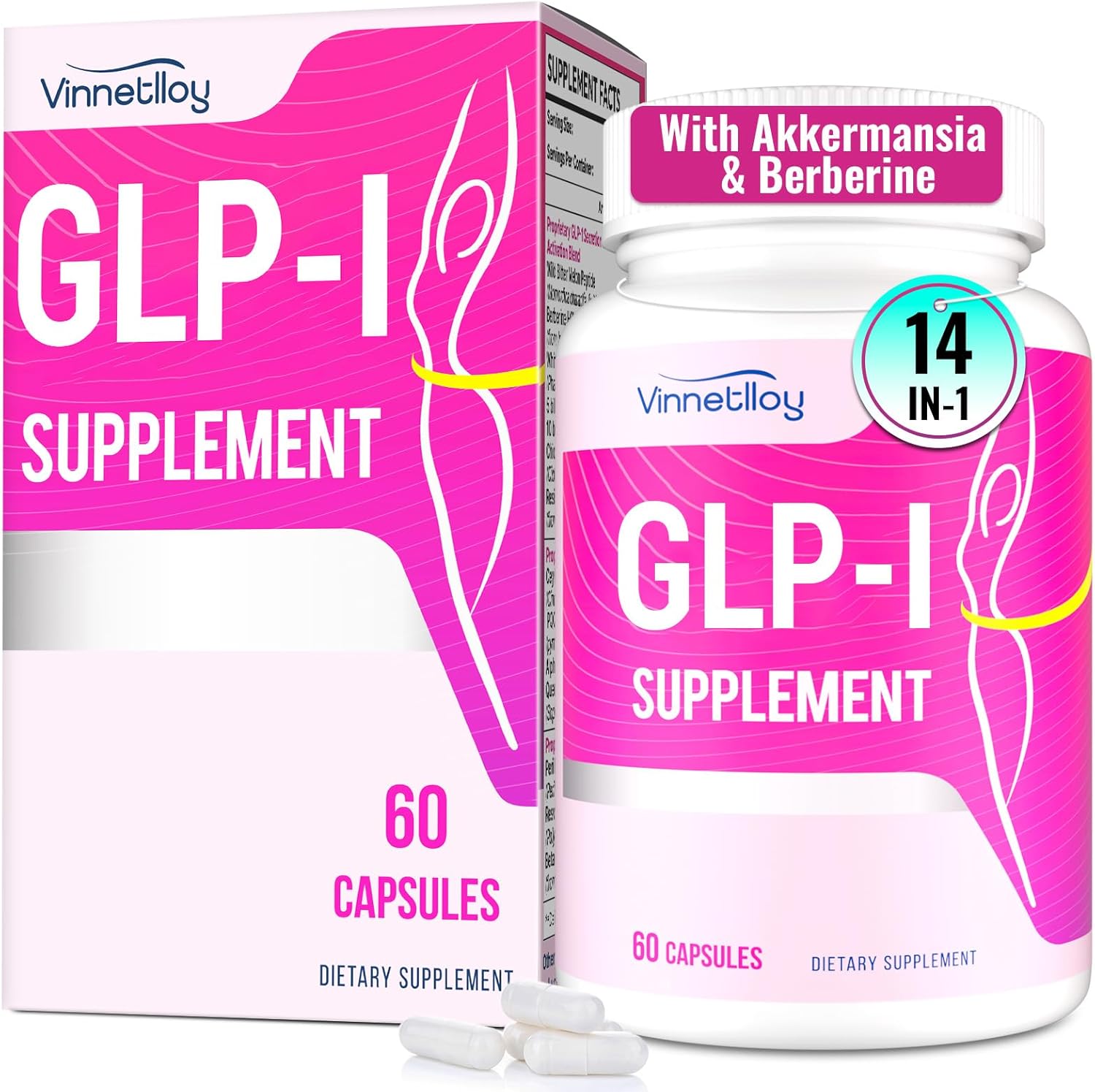GLP-l Supplement for Women & Men, GLP-l Supplements with Akkermansia Probiotic, Berberine, Natural GLP-l - GLP-l for Immune, GLP-l Levels, Digestion, Gut & Overall Health, Vegan - 60 Capsules
