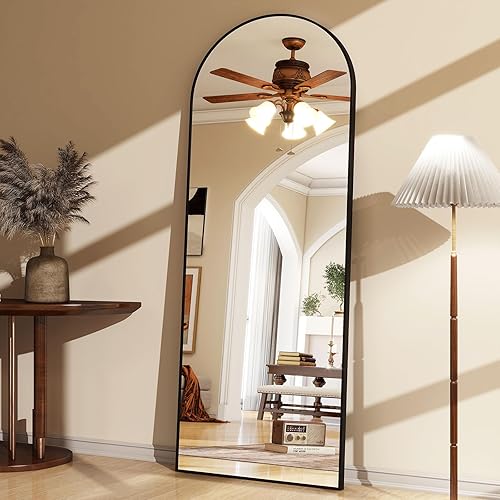 Miniatura 4 de Espejo de suelo de arco de 65 x 24 pulgadas, espejo de pared de longitud completa con soporte, marco de aleación de aluminio, ideal para baño,