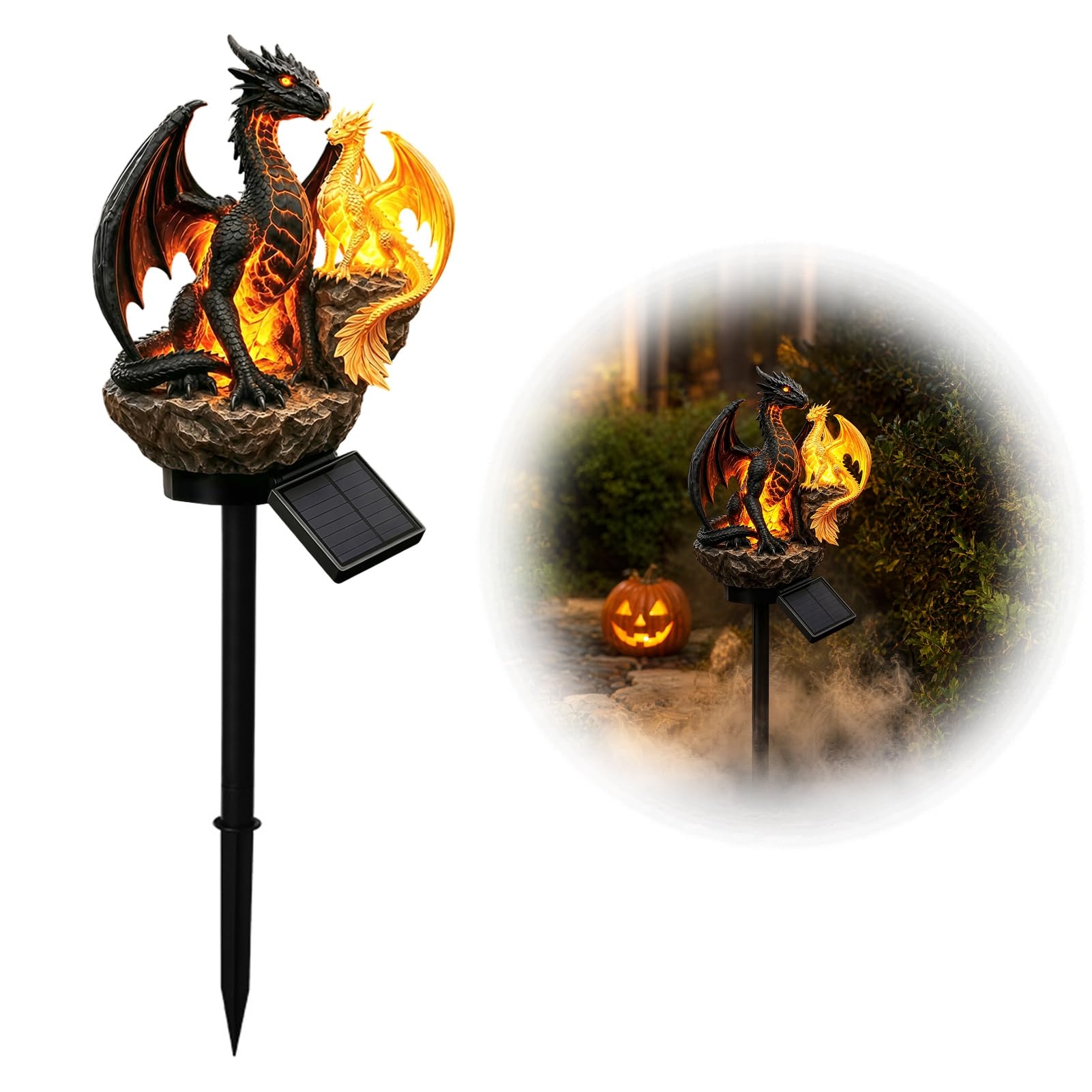 Daceiu Fantasy Solar Dragon Statue Pathway Light, Waterproof Outdoor Lawn Garden Ornament, Creative Gift for Dragon Lovers A