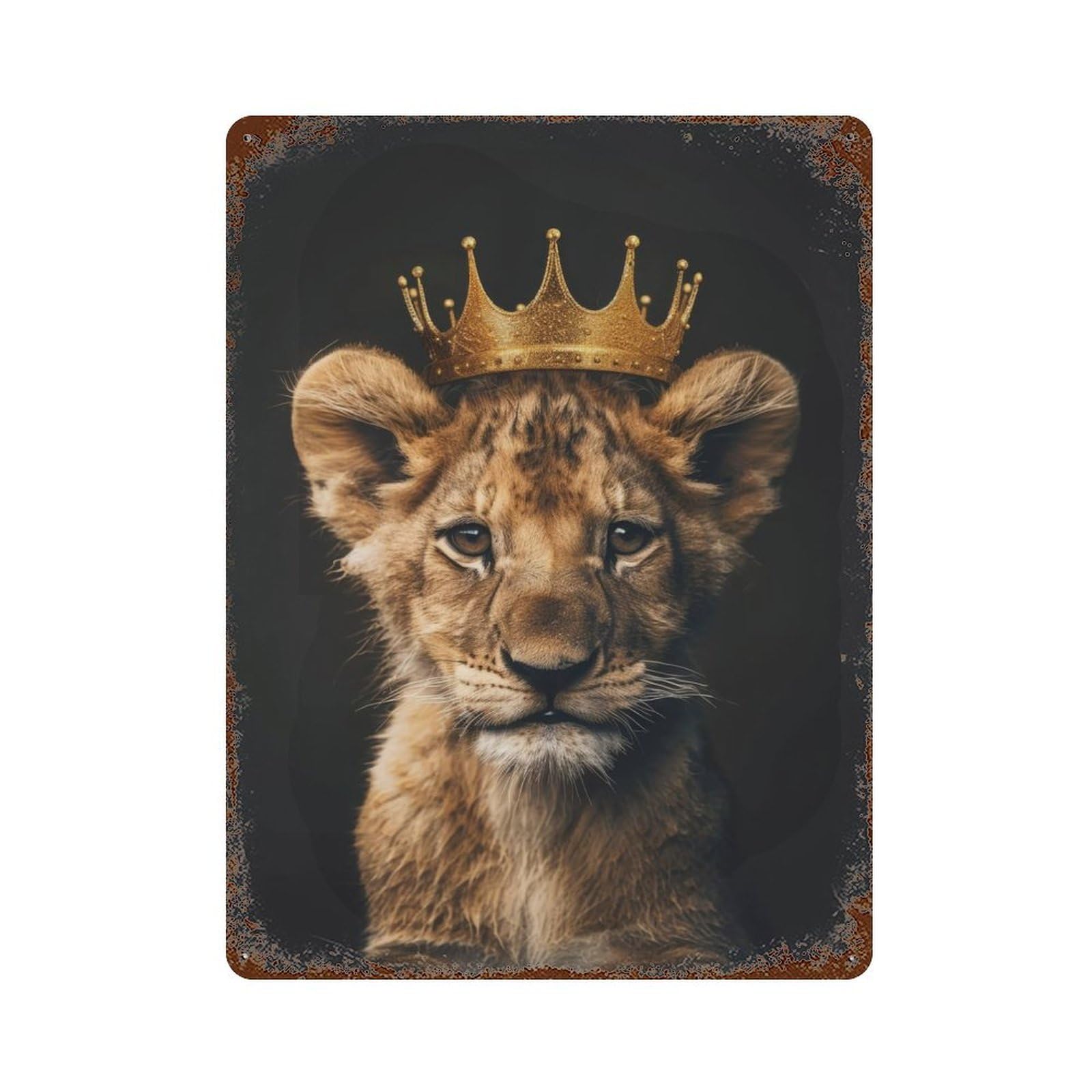 Cute Lion 15.7"x11.8" Vintage Rust Metal Sign, Shabby Chic Decor for Garage, Bar And Workshop Decor