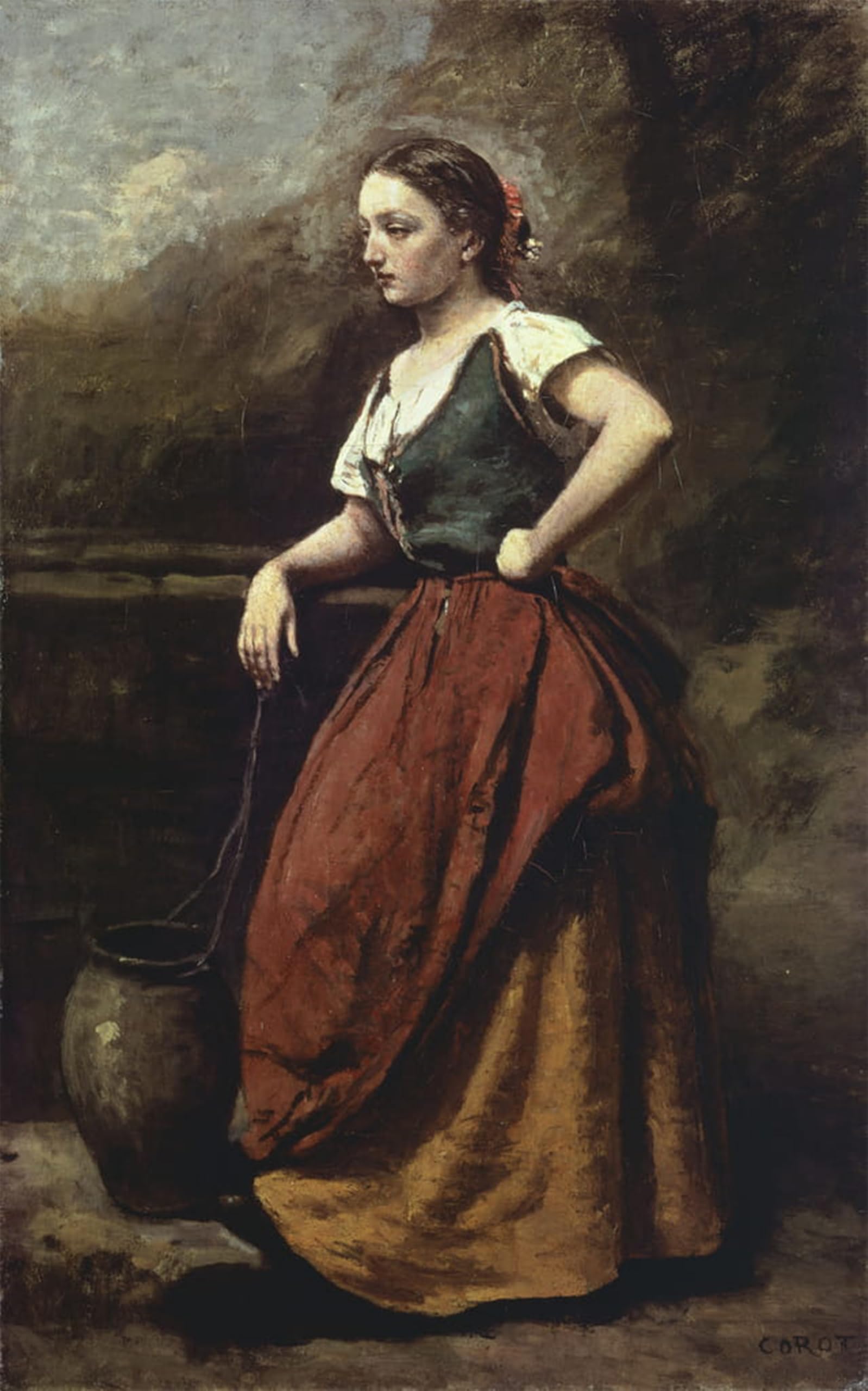 ARTXLXXBN Famous Print Painting Colorful Art Print Young woman at the well by Jean Baptiste Camille Corot Canvas Art Decorations for Home Decor 60x90cm