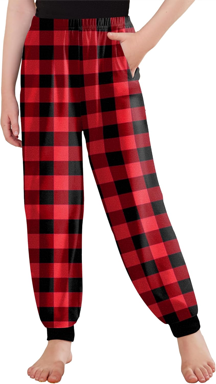 Arshiner Girls Pajama Pants Kids Plaid Pj Pants Comfy Lounge Sleepwear Bottoms with Pockets