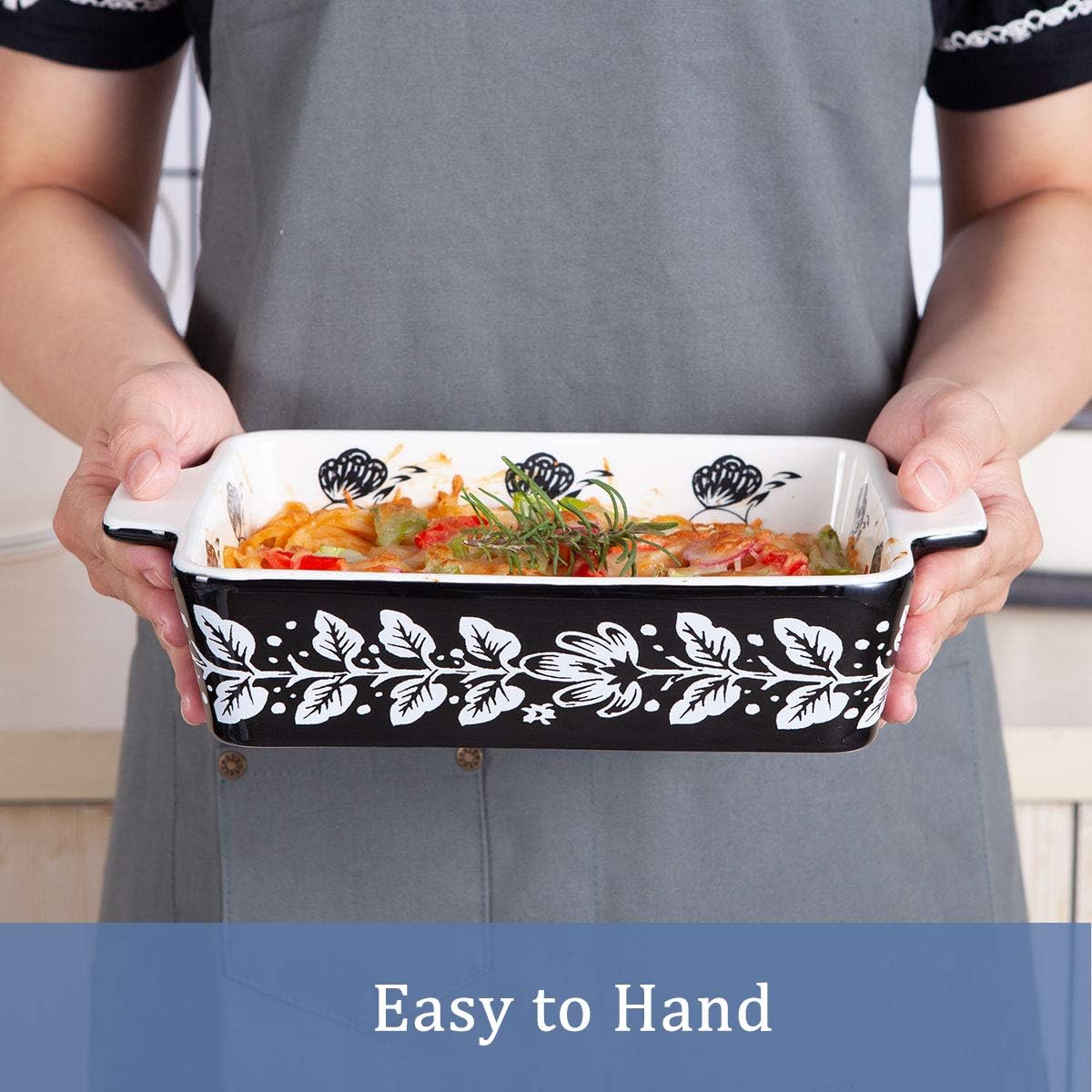 Bakeware Set,SIDUCAL 2 Piece Ceramic Baking Dish Set,Rectangular Home Cookware Pans with Double Handle,Casserole Dish for Cooking,Kitchen,Dinner Daily Use,Black