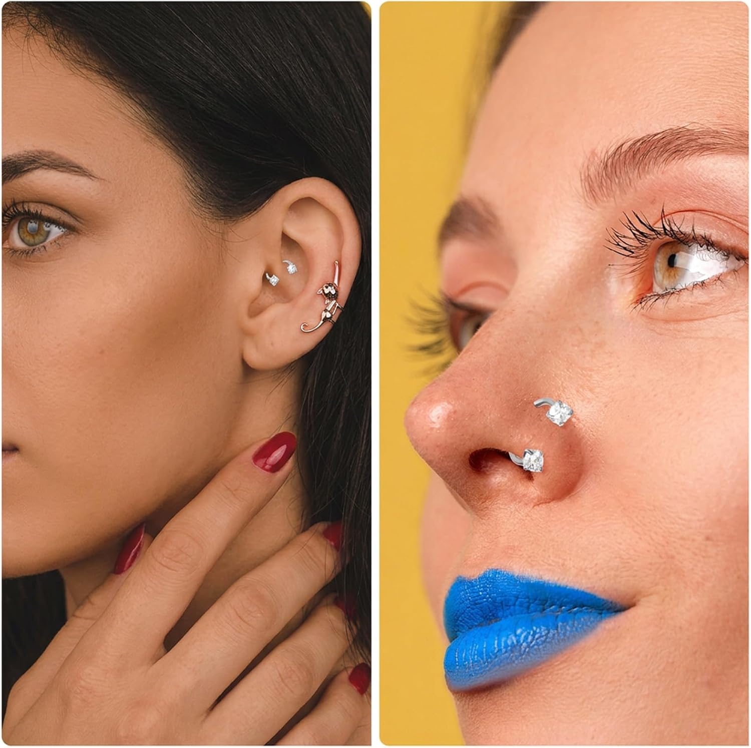 8Pcs Horse Shoe Nose Rings for Women, Surgical Steel Horseshoe Nose Ring 18g Cubic Zirconia Double Stud Noses Ring for Daith Piercing Jewelry Inner Diameter 6/8/10/12mm