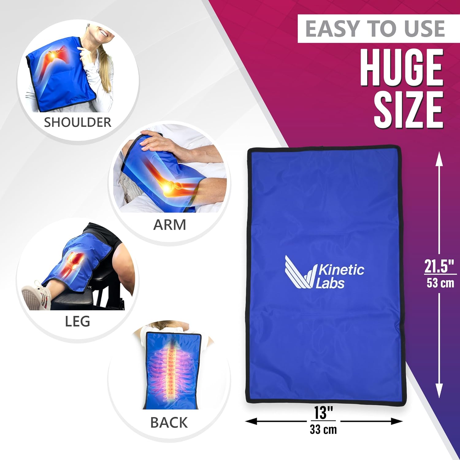 Extra Large Reusable Ice Pack for Injuries & Pain Relief (13 x 21.5 in) - Flexible Cold Therapy Gel Pack for Back, Hips, Legs, Knees & Shoulders - Durable Leakproof Design