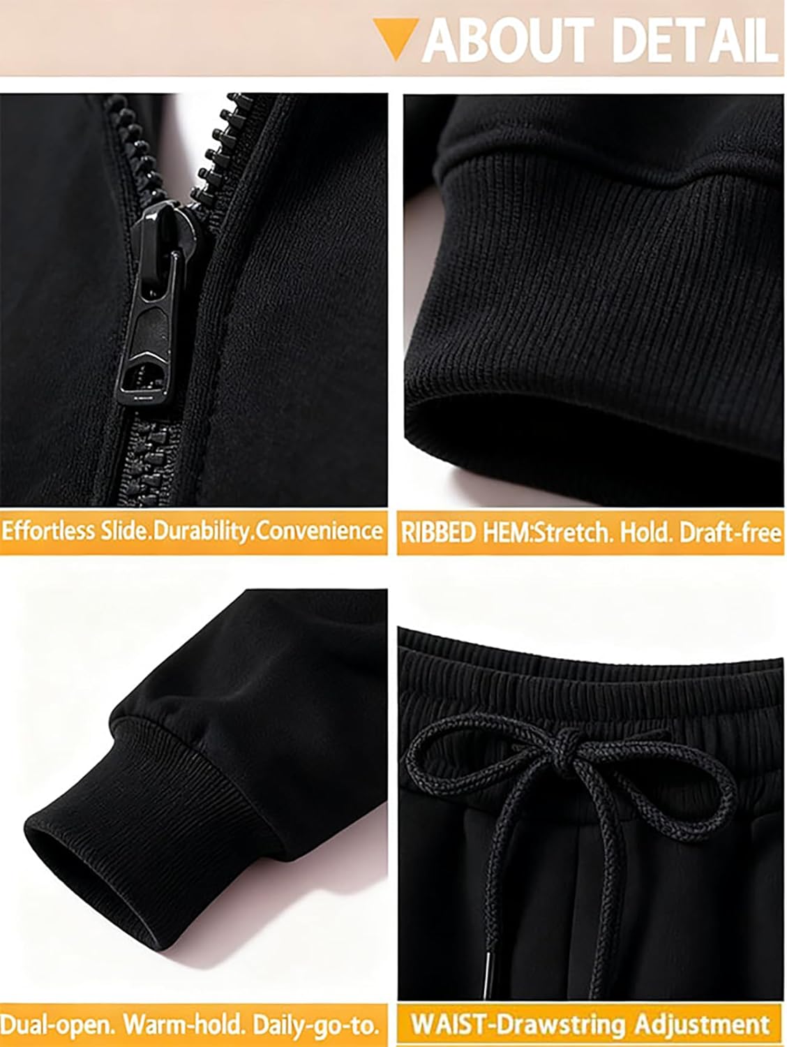 Mens Zip up Hoodie Full Zip Fleece Lined Pullover Hooded Sweatshirt Long Sleeve Sports Hooded Jacket with Pocket - Image 7