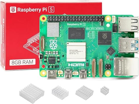 WayPonDEV Compatible with Raspberry Pi 5 4GB Starter Kit, Broadcom BCM2712 Arm Cortex-A76 2.4GHz Quad-core Pi 5 Single Board Computer, Support Dual 4Kp60 Display with Heatsinks 4pcs 4GB RAM