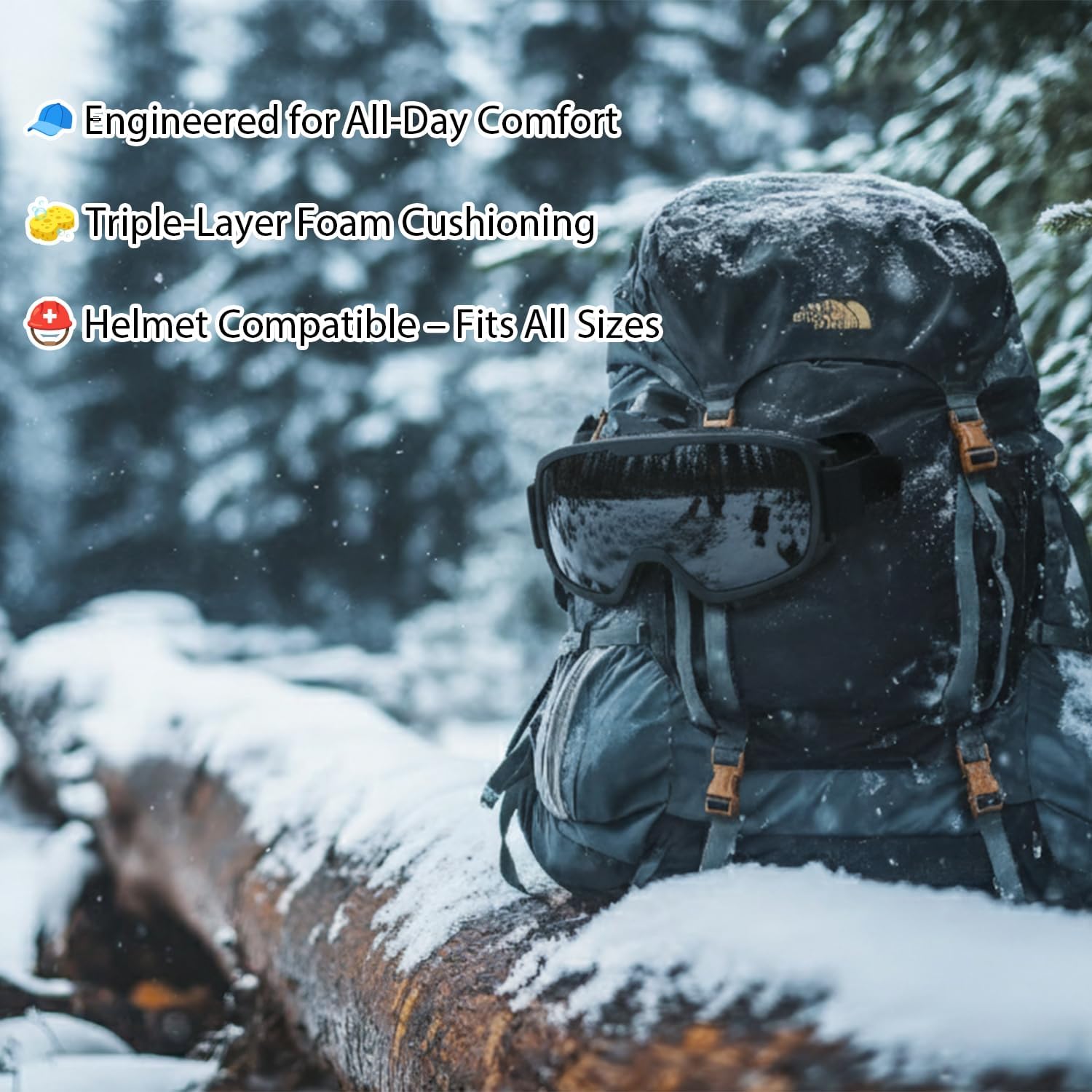 Ski Goggles for Men & Women – Anti-Fog Snowboard Goggles with Clear Lens, UV Protection, Helmet Compatible Snow Glasses for Adults & Kids – Black Snow Goggles for Skiing & Snowboarding - Image 4