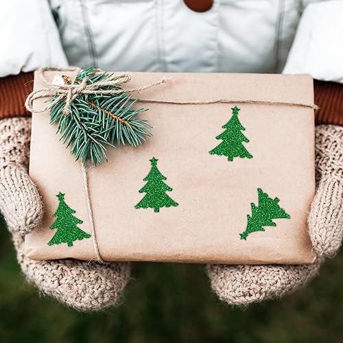 Miniatura 7 de Whaline 500 calcomanías para árbol de Navidad con purpurina, etiquetas autoadhesivas de Navidad verdes para invitaciones de vacaciones de invierno,