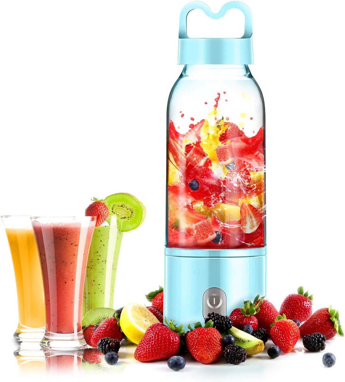 YesTree Portable Blender, Small Smoothie Blender - 4 Blades, 17oz/500ml Fruit Mixing Machine with 4000mAh USB Rechargeable Batteries, Larger Stronger and Faster, Detachable Cup Blender, Blue (BPA free)