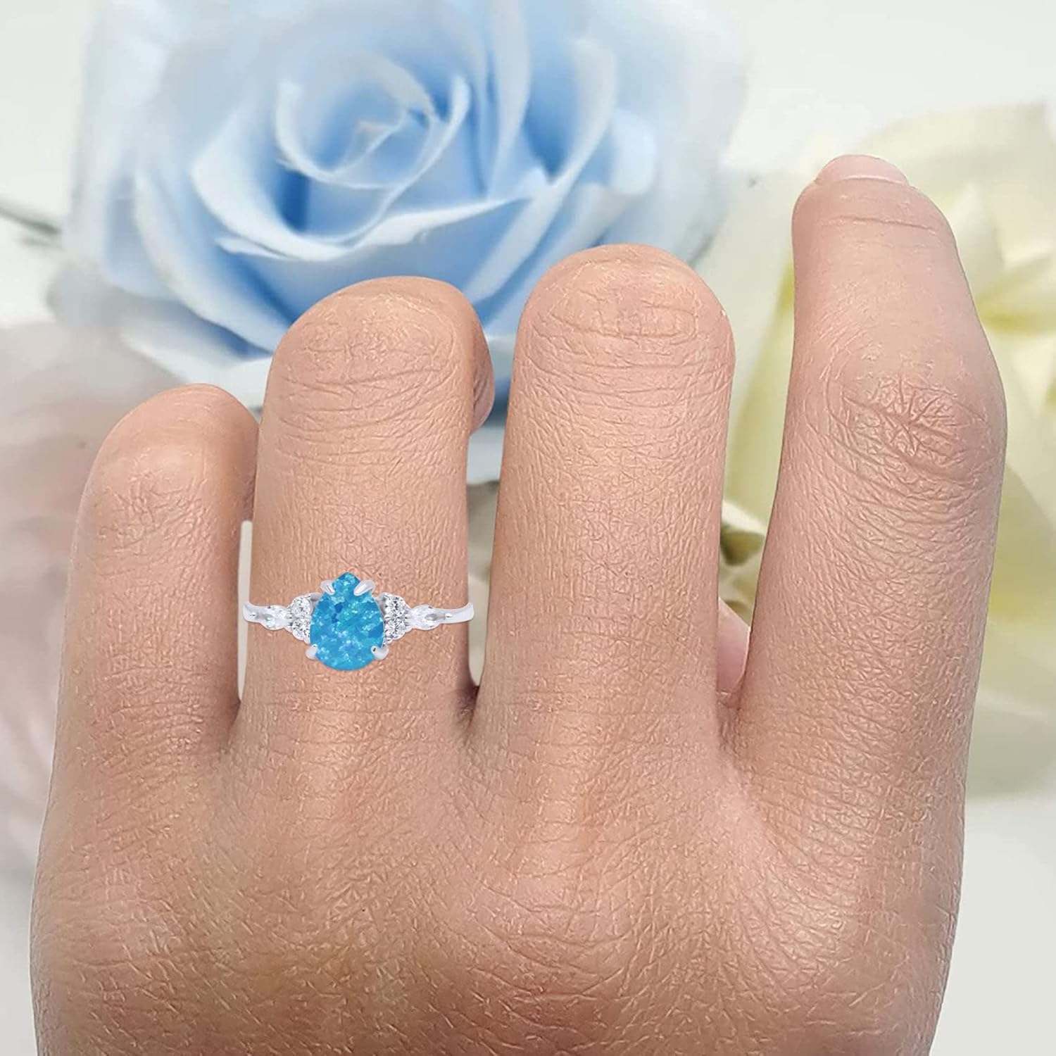 OMRANII Oval Art Deco Bridal Wedding Engagement Ring Infinity Round Simulated Cubic Zirconia 925 Sterling Silver