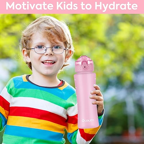 Miniatura 6 de Botella de agua para niños con tapa de pajita y para sorbos, botella a prueba de fugas, sin BPA, con marcador de tiempo, para escuela, viajes,