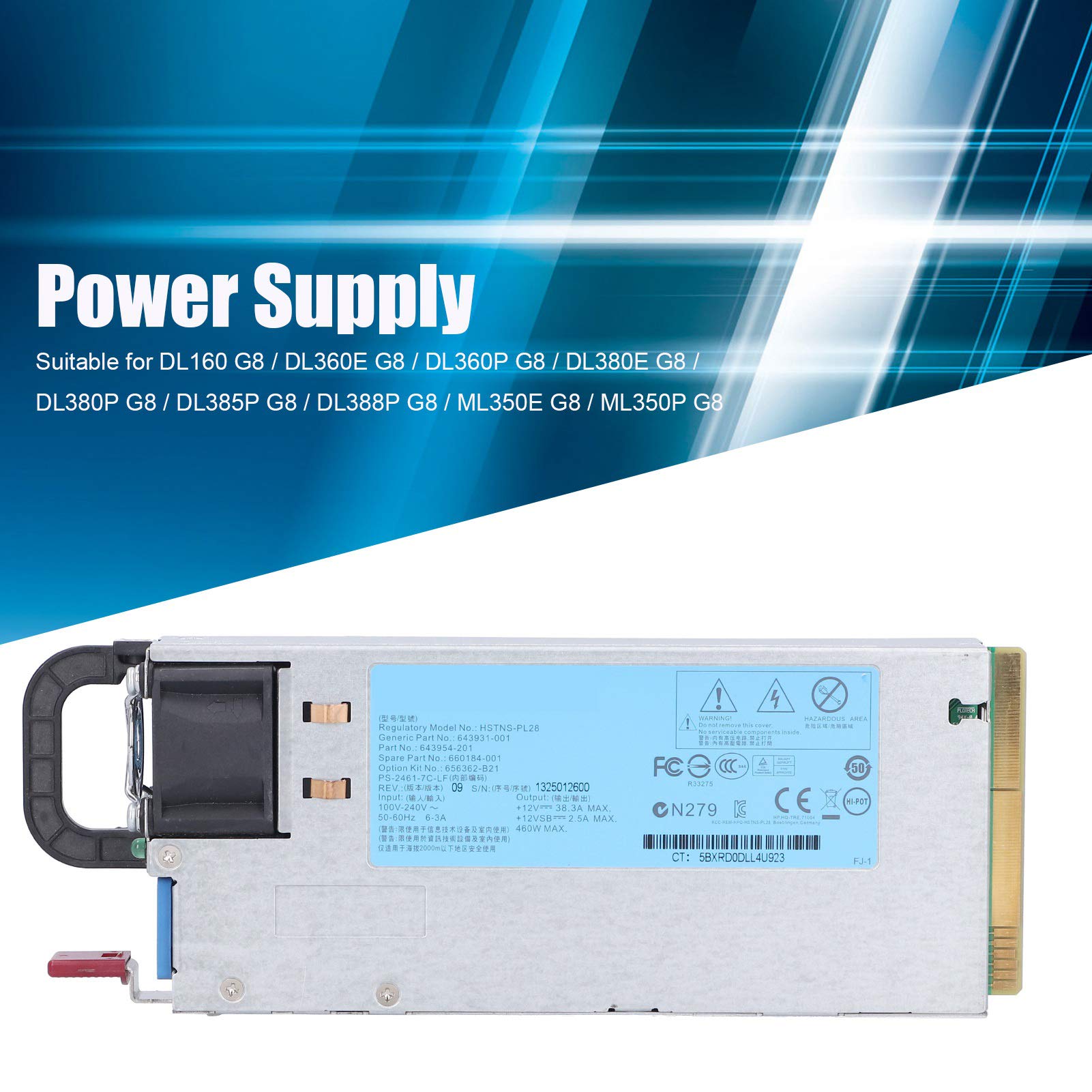 AMONIDA Alimentatore per Server G8 da 460 W Componenti di Fascia Alta Durevole Facile da Usare per DL360E G8 DL385P Acciaio Inossidabile