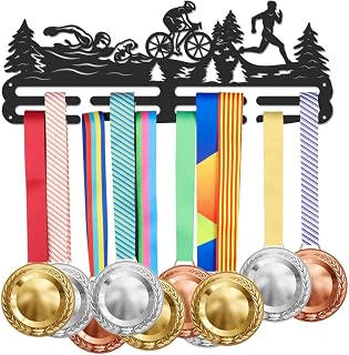 SUPERDANT Triathlon Medal Hanger Display Swim Bike Run Sports Medals Display Rack for 40+ Medals Wall Mount Ribbon Display Holder Rack Hanger Decor Iron Hooks Gifts for Marathon Runner