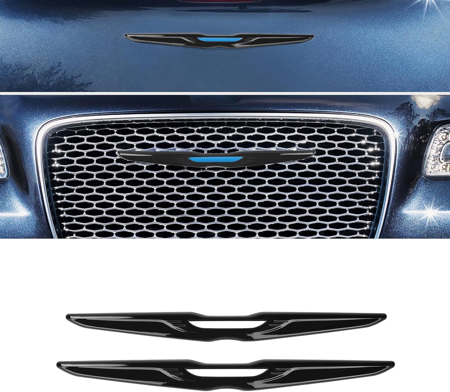 for Chrysler Emblem Cover, Black Front & Rear Emblem Molding Trim Kit Compatible with 2015-2023 Chrysler 300 300C Exterior Accessories
