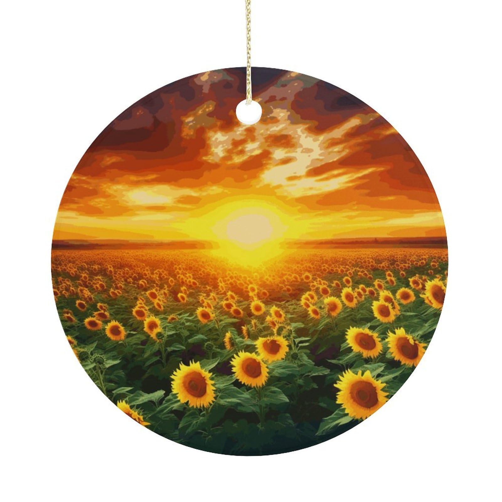 Dreamlike Sunset of A Sunflower Field Christmas Ornaments Colorful Round Ceramic Ornament Christmas Hanging Decor Christmas Tree Decorations Xmas Keepsake for Women Men Xmas Holiday Party