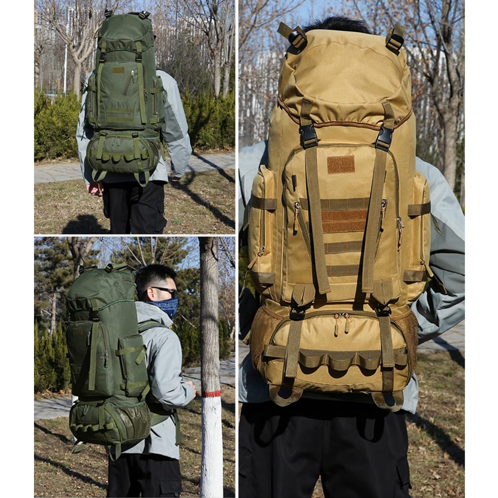 Wanderrucksack, 100L Großer Campingrucksack Molle Rucksack Militärischer Taktischer Rucksäcke Tagesrucksack Wasserdicht Wanderrucksack für Outdoor Wandern Camping Reisen Militärgrün