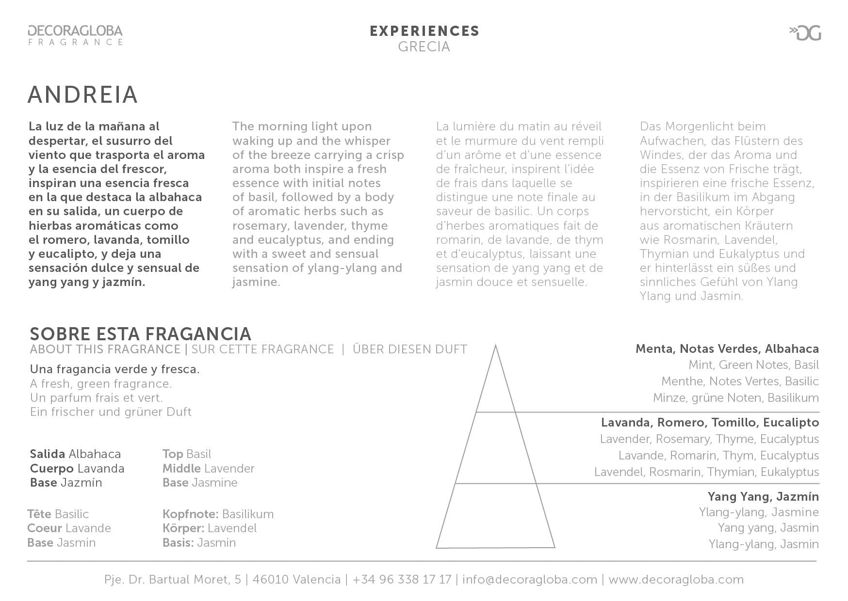 DECORAGLOBA - Ambientador Mikado, Difusor de Perfume - Fragancia ANDREIA - Aroma Verde y Fresco - Colección Grecia Experience (250ml)