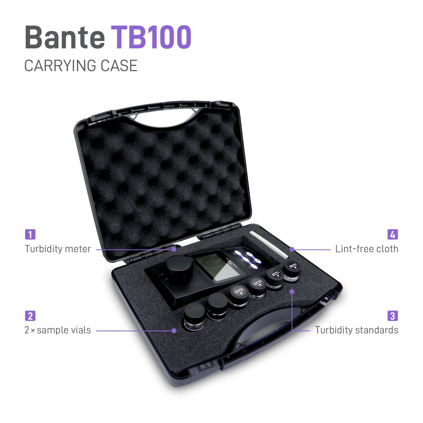 Bante TB100 Tragbares Trübungsmesser | Turbidimeter-Set | 2 bis 5 Punkte Kalibrierung, wählbare Trübungseinheiten – NTU/FNU/EBC/ASBC, 100 Sets Datenspeicher, USB-Schnittstelle