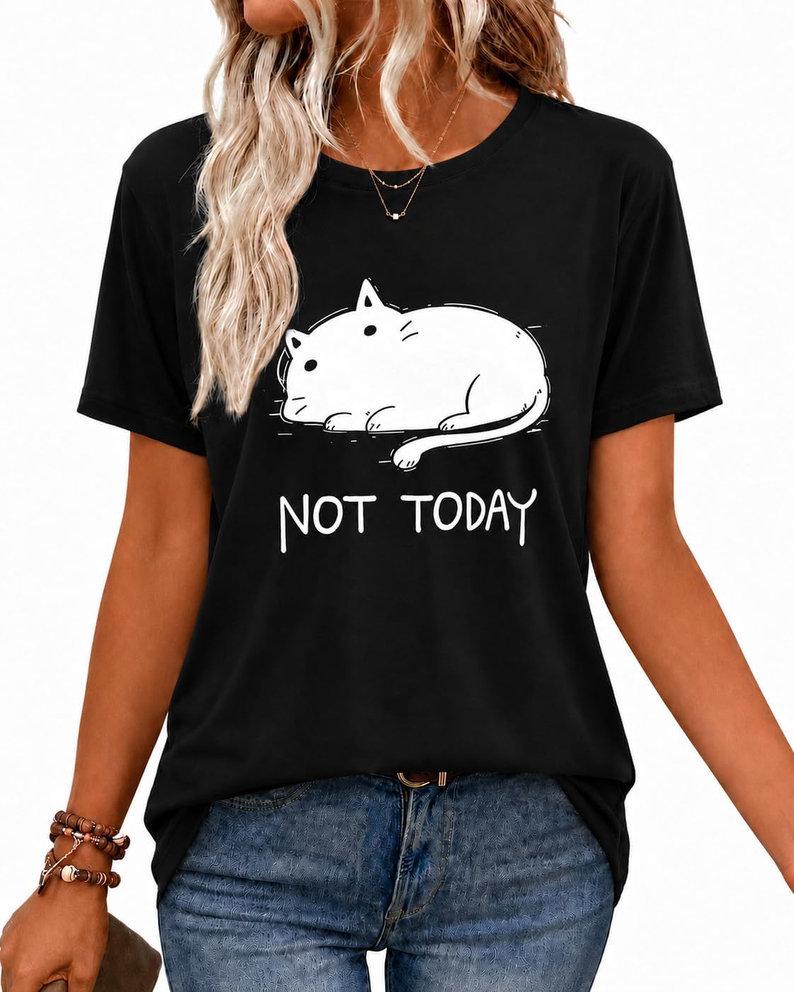 Graphic Tees for Women Not Today Print Funny T Shirt Short Sleeve Crewneck Casual for Cat Lovers