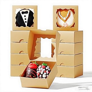 RomanticBaking 3 ¼" x 3 ¼" x 1 ½" 50PCS Chocolate Truffle Boxes for 4,Mini Bakery Boxes with Window for Brownie,Cookies, Soap, Donut,Macaron