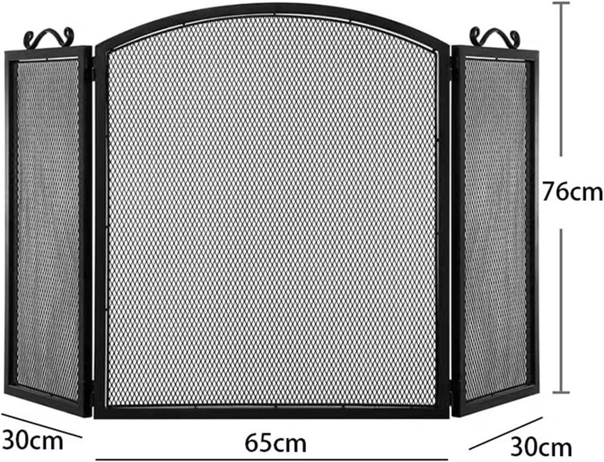 Fireplace Screen Metal Fireplace Screen Simple European Style Three Folding Iron Fireplace Partition Screen With Mesh, Fireproof Fireplace Decoration, Stove Fence Screen Free Standing Spark Guard Spar