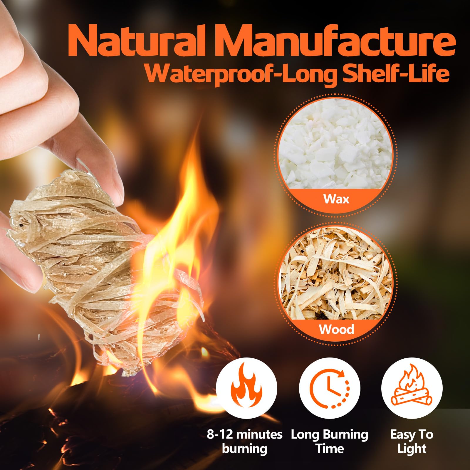 110 Stück Feuerstarter für Lagerfeuer Camping-BBQ Feuerstelle Schnellanzünder Holzkohle Feuerstarter Wasserdichter Naturfeuerstarter Camping Feuerstarter