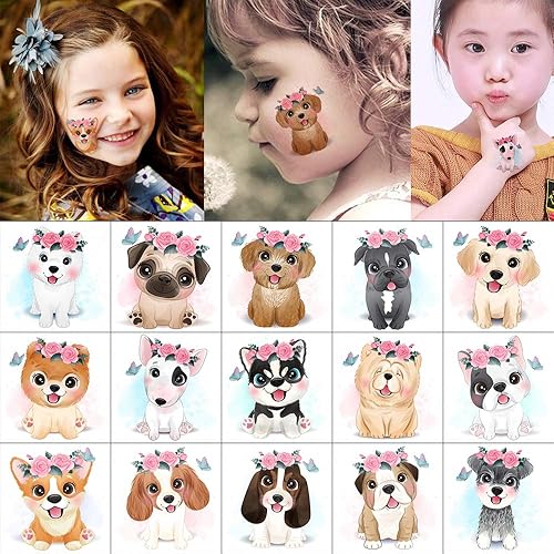 Miniatura 3 de 45 hojas de tatuajes de animales de mascotas para niñas y niños, recuerdo de fiesta de cumpleaños temporal, tatuaje temporal, perro, león, oso,