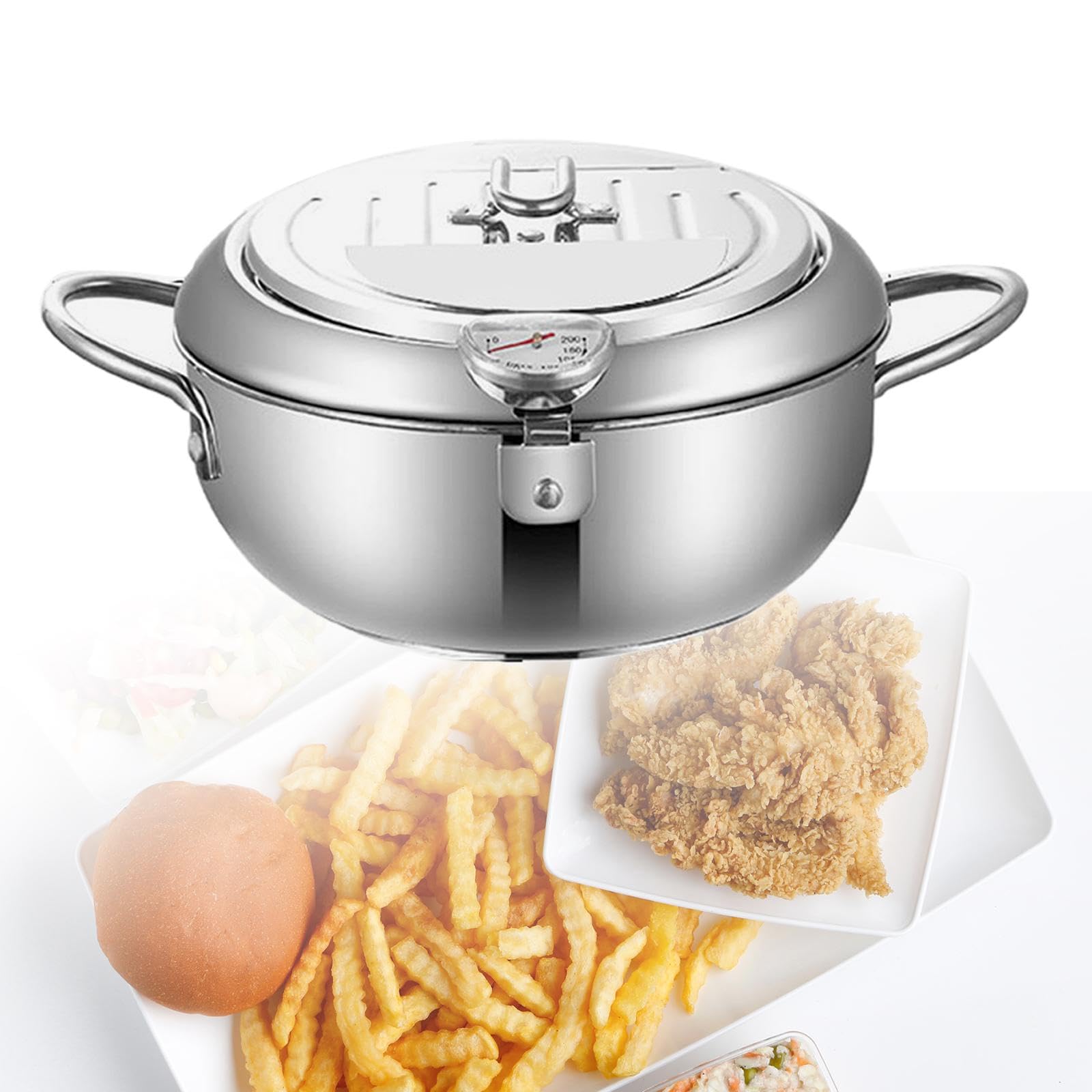 Olla para Sopa, Freidora de Acero Inoxidable con, Utensilios de Cocina Japoneses para Freír, Freidora para, Aros de Calamar, 20 CENTÍMETROS, Individual