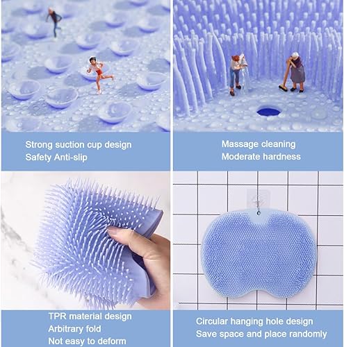 Vista 4 de 1 cepillo de silicona para masaje de ducha y pies, para montar en la pared, cepillo de masaje de baño con ventosas, tapete de lavado de baño