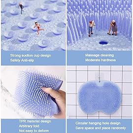 1 Pcs Shower Back & Foot Scrubber, Wall Mounted Back Scrubber Silicone Bath Massage Cushion Brush with Suction Cups, Bathroom Wash Mat Exfoliating Dead Skin Brush (L-Grey)