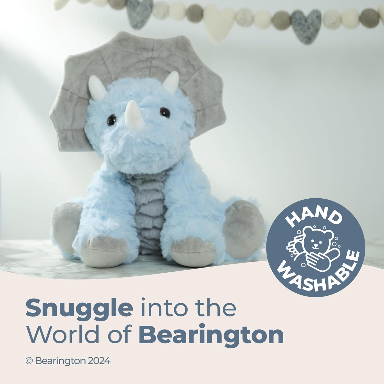 Bearington Lil' Tracer Dinosaur Baby Plush - 5" Soft Velour Blue and Grey Stuffed Animal with Rattle - Soft Dino Baby Toy Gift - Stuffed Animals for Newborns, Infants, Boys and Girls