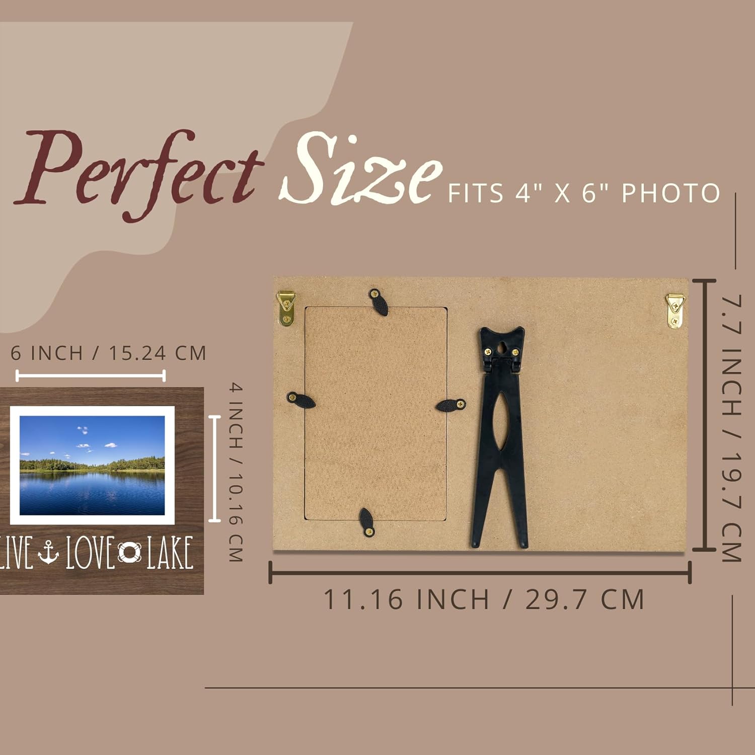 InnoBeta 4x6 inches Lake Picture Frame, Lakeside House Gifts for Wall Décor, Lake Life Inspired Keepsake Display, Dark Brown Wooden