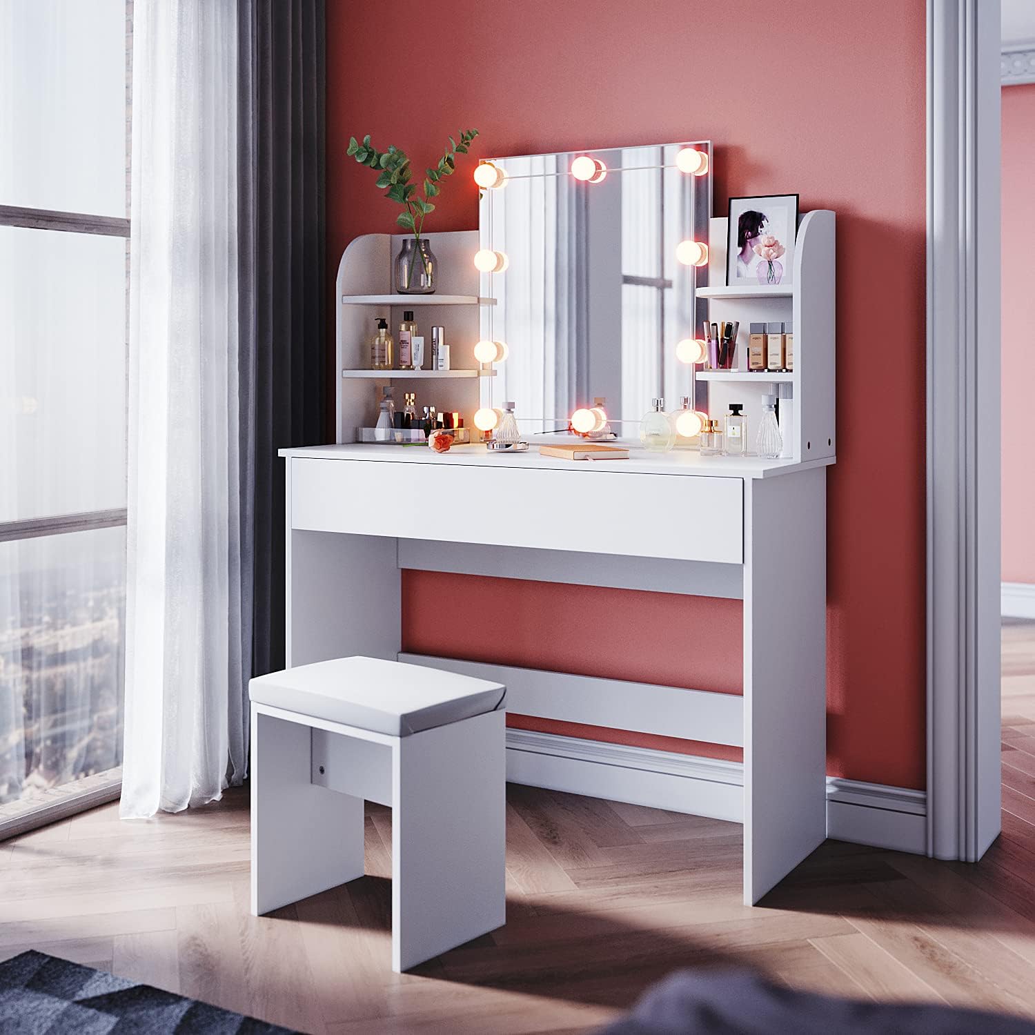 CLIPOP Coiffeuse avec 3 Miroir Table de Maquillage Blanche Meuble