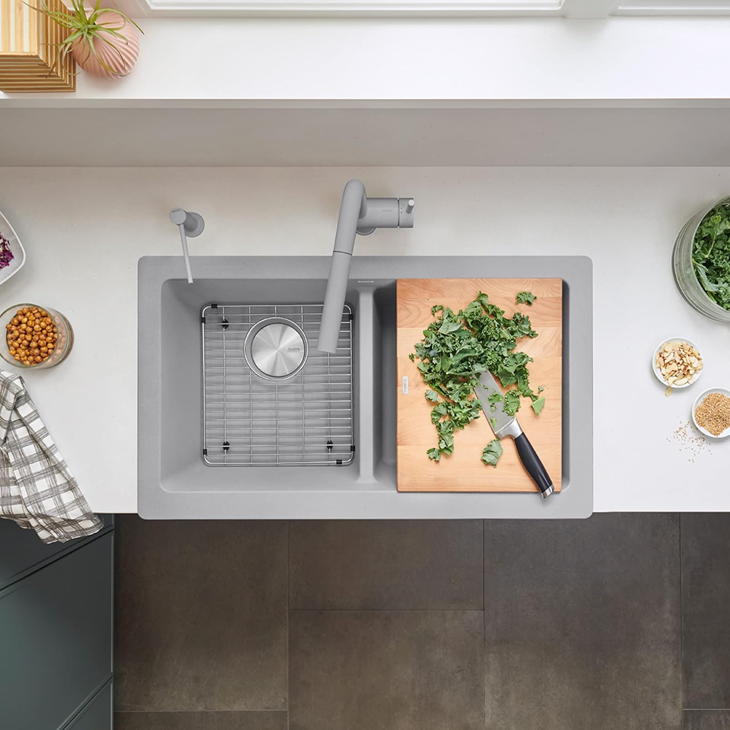 BLANCO Vintera Double Bowl Farmhouse Sink, Biscuit